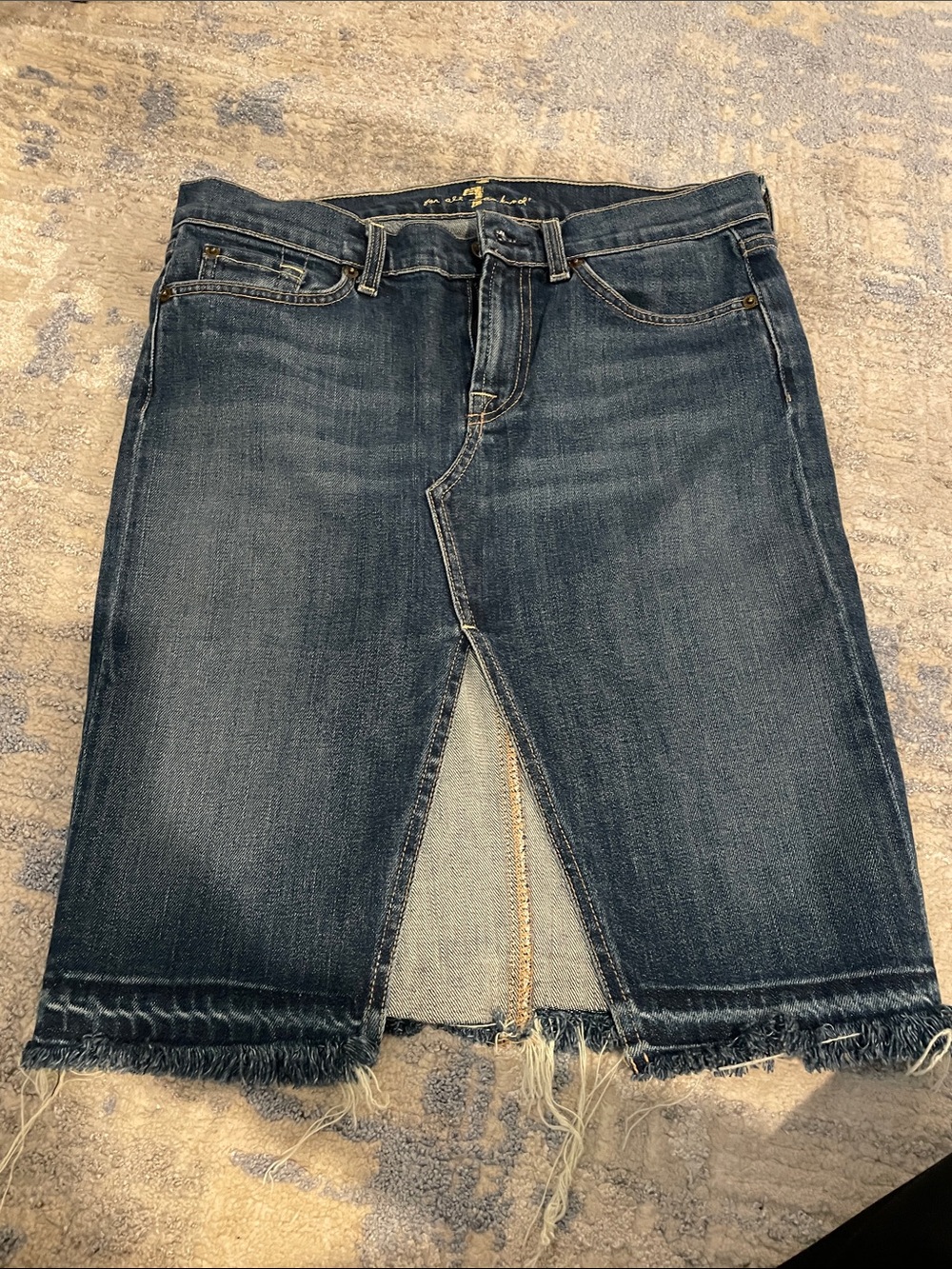 7 For All Mankind Dark Blue Denim Slim-Straight Jeans Skirt